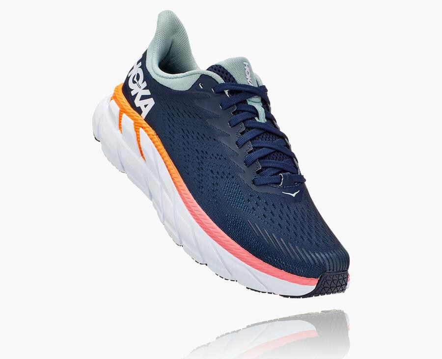 Hoka One One Koşu Ayakkabısı Kadın Lacivert/Beyaz - Clifton 7 - JP2043817